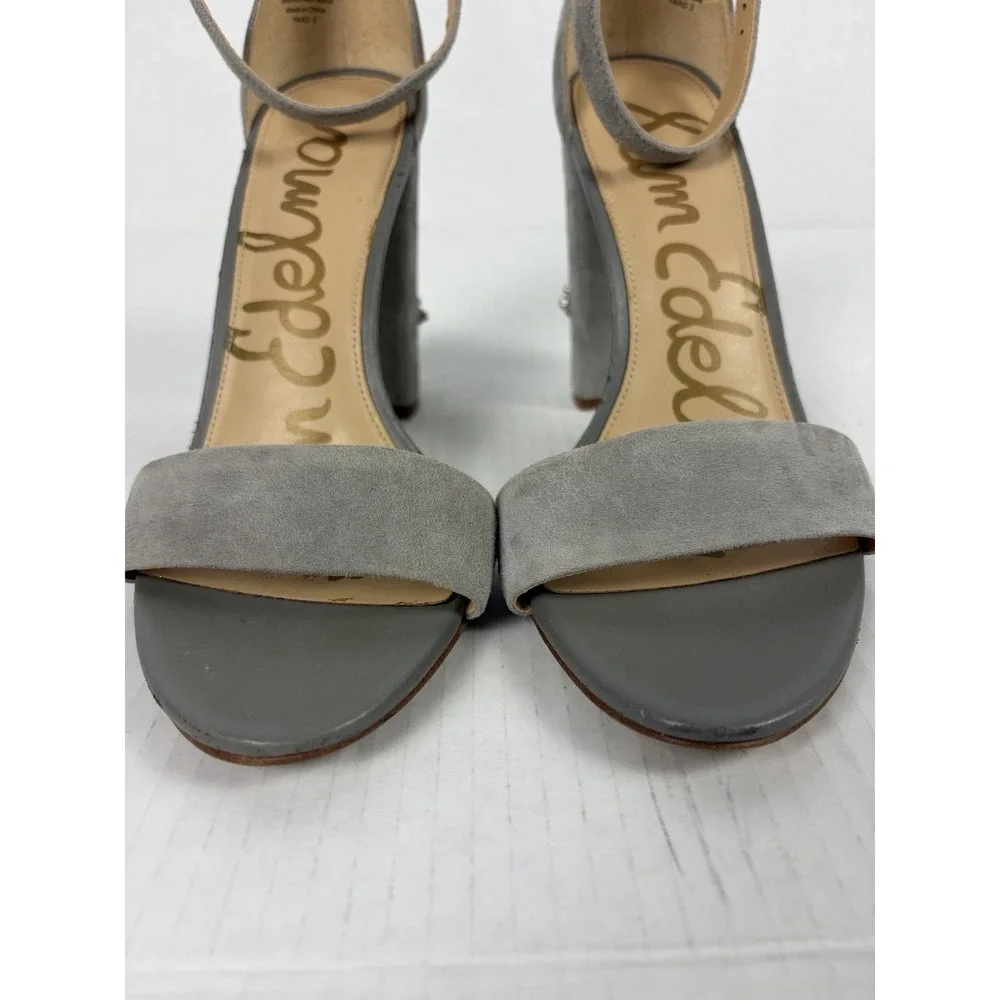Sam Edelman Yaro 2 Jeweled Block Heel Ankle Strap Sandals Gray Suede 8.5M